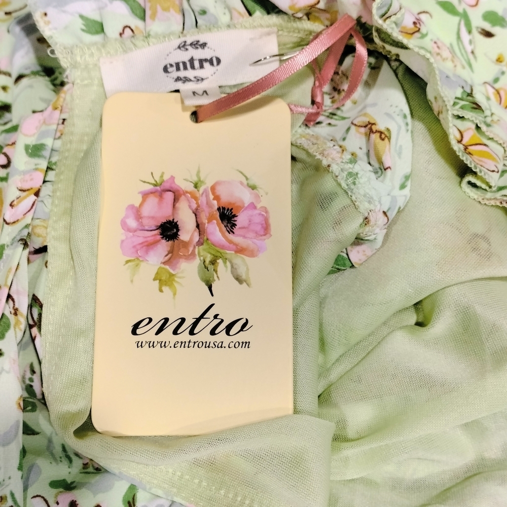 Entro Green Floral Ruffle Dress Size M - Picture 4 of 5
